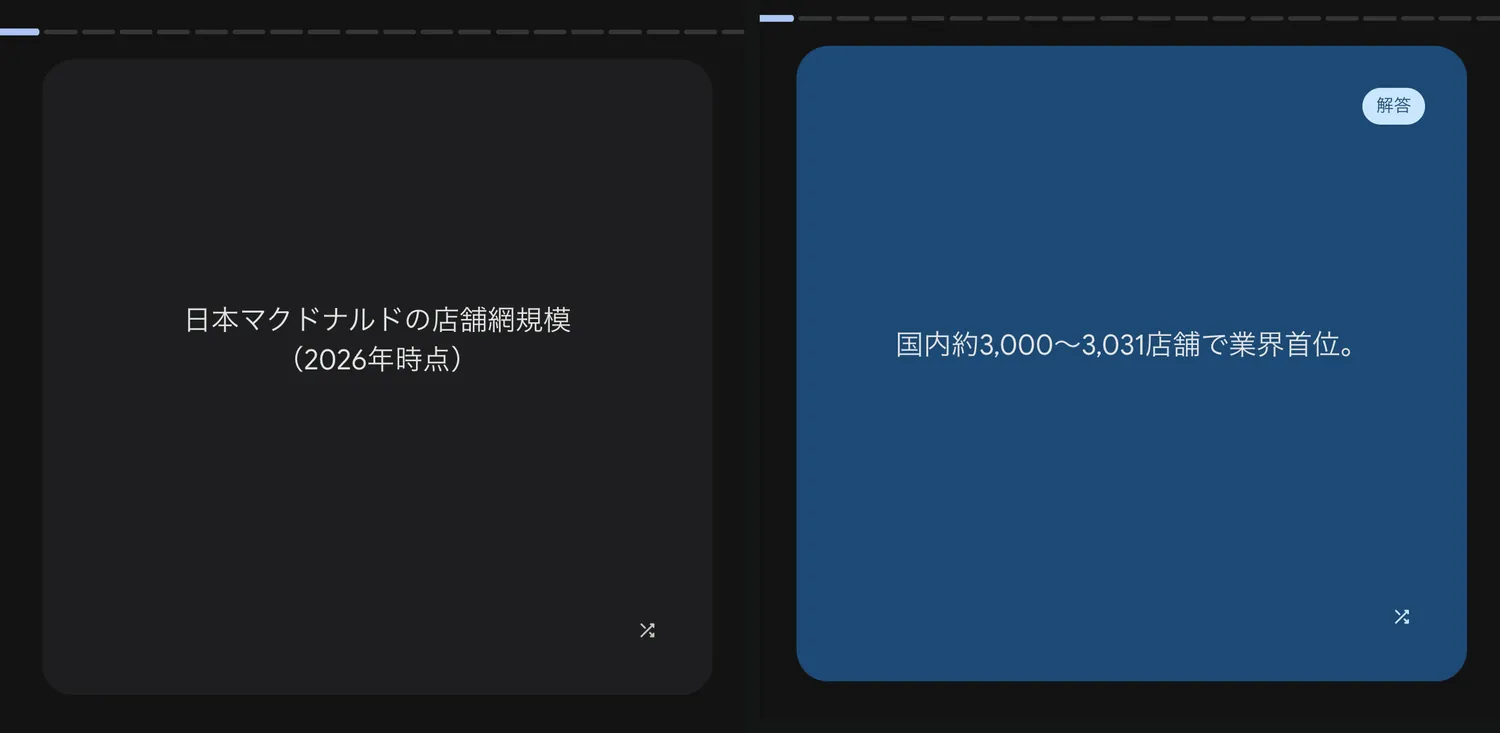 Canvasで生成されたフラッシュカード。左が問いの面、右が解答の面